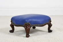Victorian Walnut Stool In Leather - VWS275